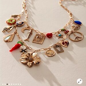 Free People Maxamillion NWOT Gold Necklace with Colorful Charms